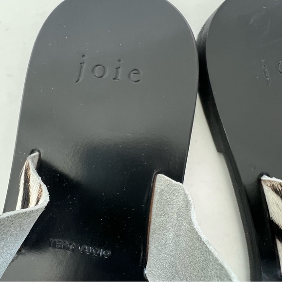 ♦️SOLD♦️JOIE Bannison Zebra Black White Cowhide Leather Slip On Mules Flat Sanda - Picture 7 of 12